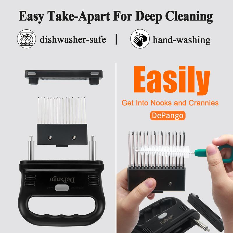 DePango Meat Tenderizer with 48 Stainless Steel Blades, Large Ergonomic Handle for Easy Pressing, Detachable Design for Thorough Cleaning, Ideal for Beef, Pork, Chicken