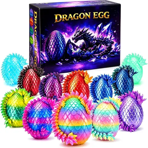 12 Pcs 3D Printed Dragon Eggs, Articulated Dinosaur Fidget Toys Inside, Surprise Eggs, Perfect for Easter Basket Stuffers, Party Favors & Birthday Gifts for Kids and Teens
