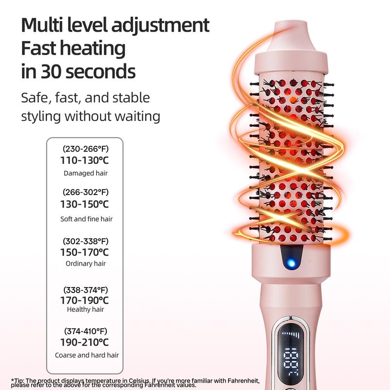 Thermal Brush, Blowout Boost 1.5 inch Heated Round Brush Look with  LED Display, Auto Lock,Dual Voltage, Pink, Less Damage,  Hair Heated Curler Brush,Negative Ions Single,hairstyling,long-lasting wave,prime salon-quality curl,hair curler tools Compact Vir