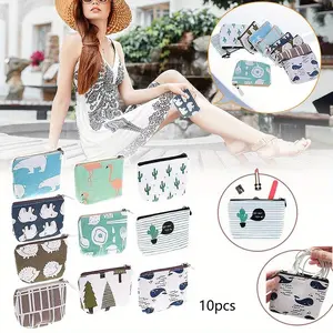 10 Pack Cartoon Cute Canvas Bag Fabric Coin Purse Small Zipper Pouch Beauty & Personal Care