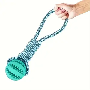 Durable Chew Toy Ball with Handle for Dogs, Braided Rope Knot Toy, Pull Throw Tug-Of-War Fetch Toy, Chewing Training Dog Toy
