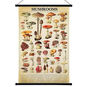 Vintage Mushroom Poster Fungus Wall Art Prints Rustic Mushroom Wall Hanging Illustrative Reference Chart Poster for Living Room Office Classroom Bedroom Decor Frame, 15.8 x 23.6 Inch