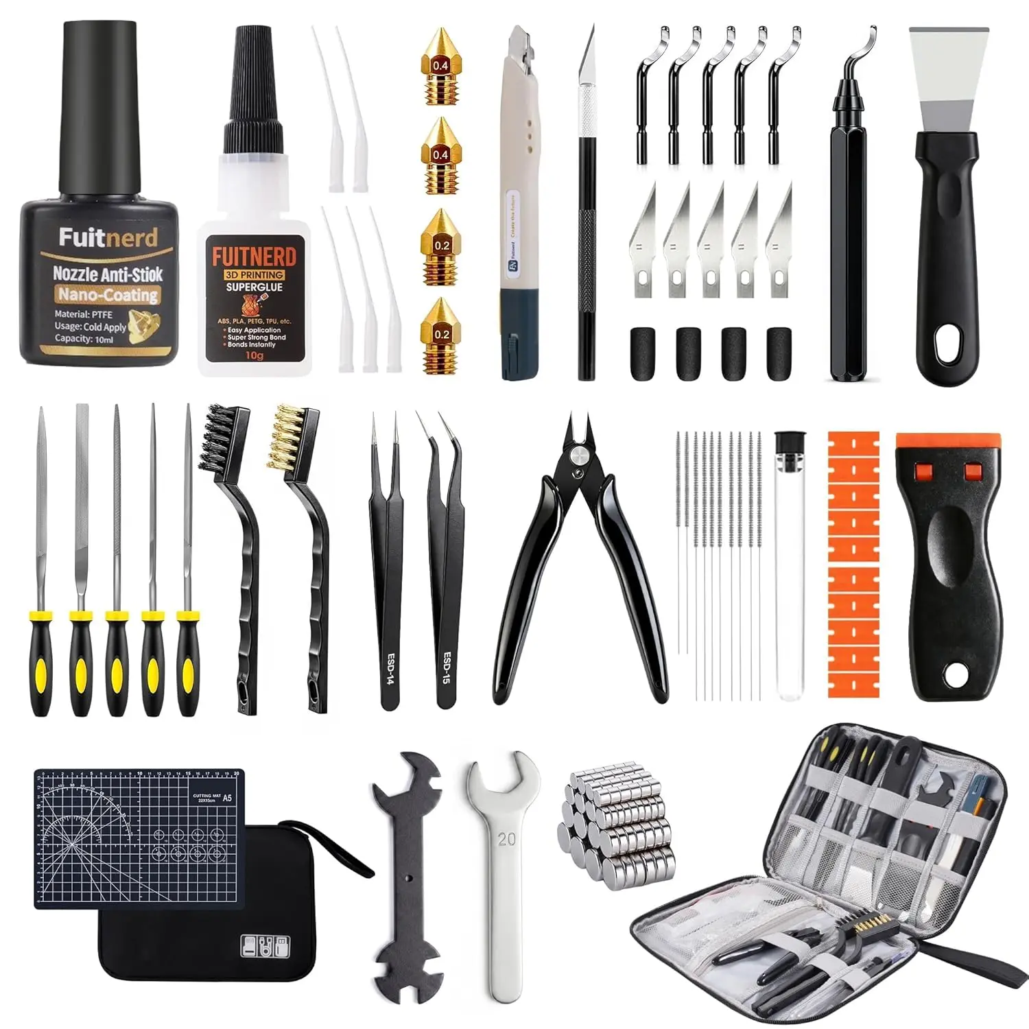 3D Printer Accessories, 3D Printer Tools Kit with Slotted Organizer Bag 3D Printer Accessories, 3D Printer Tools Kit with Slotted Organizer Bag