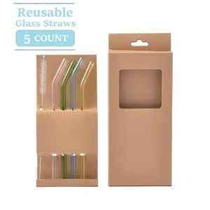 Coloful Reusable Glass Straws Set for Juice / Beverage / Smoothie / Shakemile, Dishwasher Safe and Shatter Resistant .