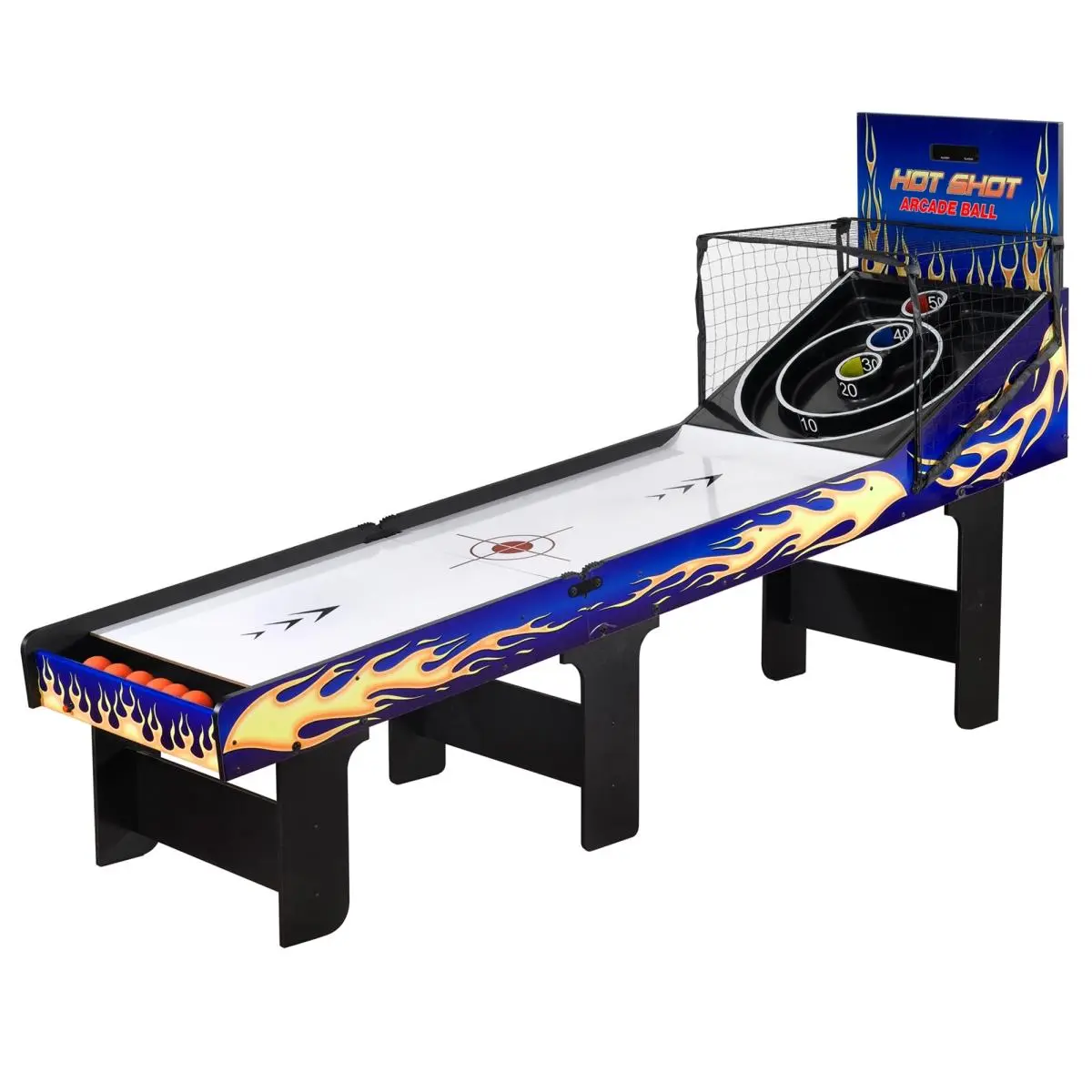 Carmelli 8 ft Folding Arcade Table, Blue Space-Saver with Electronic Scoring, Automatic Ball Return System, Scratch-Resistant Poly-Sealed Surface, Double-Stitched Netting, Enclosed Target Board, Rubberized Game Balls