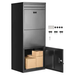 Package Delivery Boxes for Outside, 47.2 in Mailbox for Parcel with Lock, Galvanized Steel Package Drop Box with Anti-Theft Design, Weather-Resistant Package Mailbox for Home and Office, Black