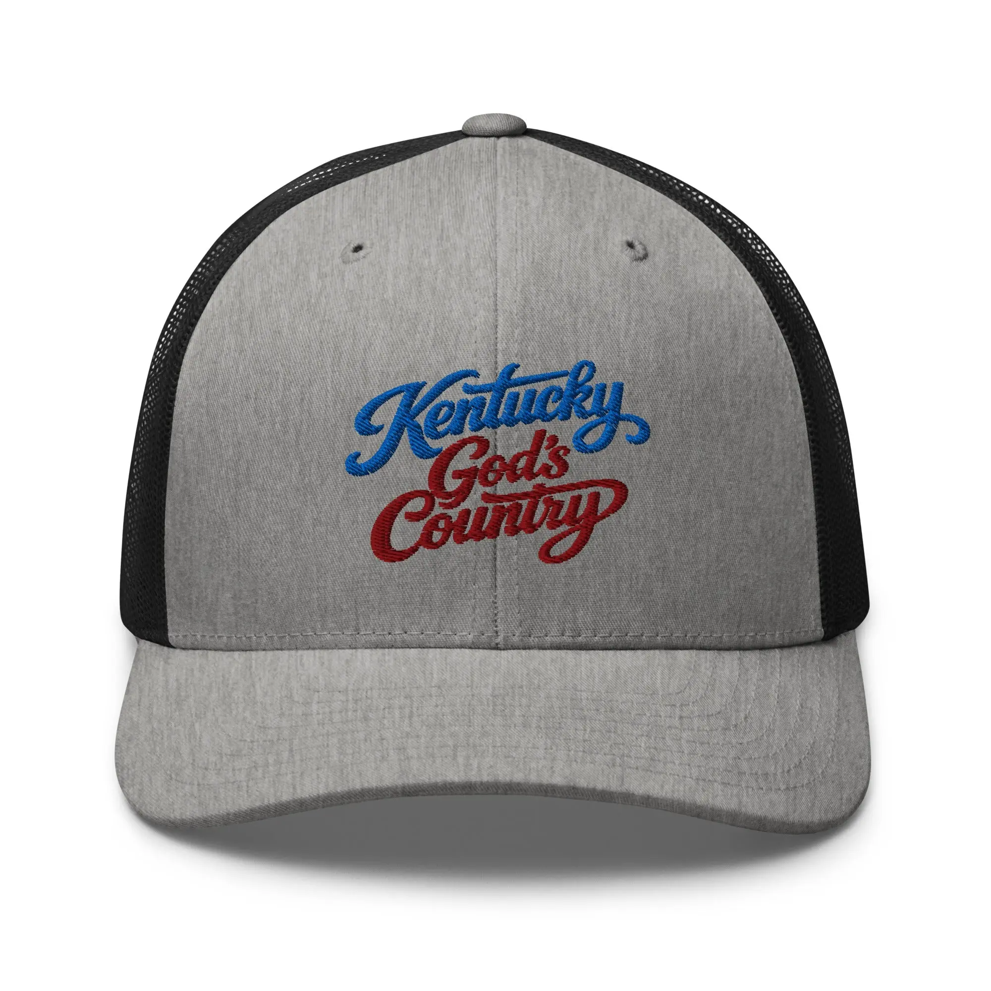 Unisex Kentucky God's Country Typography Print Trucker Baseball Cap - 74% Polyester Fabric, Retro Vintage Lettering, Mesh Back, Plastic Snapback, Ideal for Father’s Day Gifts, Bluegrass Living Enthusiasts, Polyester Blend, Retro Look, One Size Fits