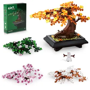 Bonsai Tree Building Blocks Toy, 4 in 1 Four Seasons Bonsai Building Brick Set, 529 Pieces DIY Model Kit for Creative Gift, Home Office Decoration, Educational Toy for Kids Adults