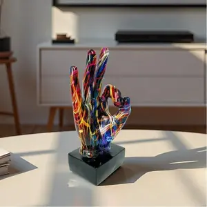 Modern Luxury Colorful Graffiti Hand Sculpture, Creative Ok Gesture Resin Art, Living Room Entrance Office Desk Decor, Unique Trendy Figurine