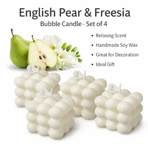 Bubble Candle Set Of 4, English Pear & Freesia Scented Candles, Handmade Soy Wax Decorative Candles for Home Decor, Wedding, Meditation & Gift