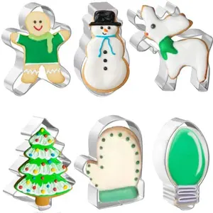 Cookie Cutters 6 PCS, Large Christmas Cookie Cutters, 4'', Gingerbread Man, Christmas Tree, Snowman, Light Bulb, Mitten