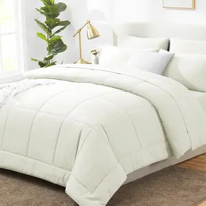 King Size Comforter Set Ivory, 7 Pieces Bed in a Bag, Ivory Comforter King Size, Bedding Sets with All Season Quilted Comforter, Flat Sheet, Fitted Sheet, Pillowcases