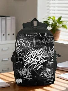 (2D Flat Printing) 1pc Modern Graffiti Street Art Canvas Computer Backpack Stylish Daypack - Lightweight & Durable, Business Hiking Style, Suitable for Commuting, Fitness, Camping, Street Shooting, Unisex