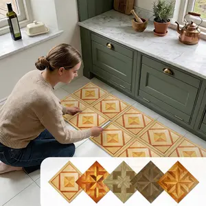 Wood Grain Geometric Tile Sticker, Self-Adhesive Floor Tiles, Thick Matte Surface, Easy Clean, Removable Wall and Floor Decor