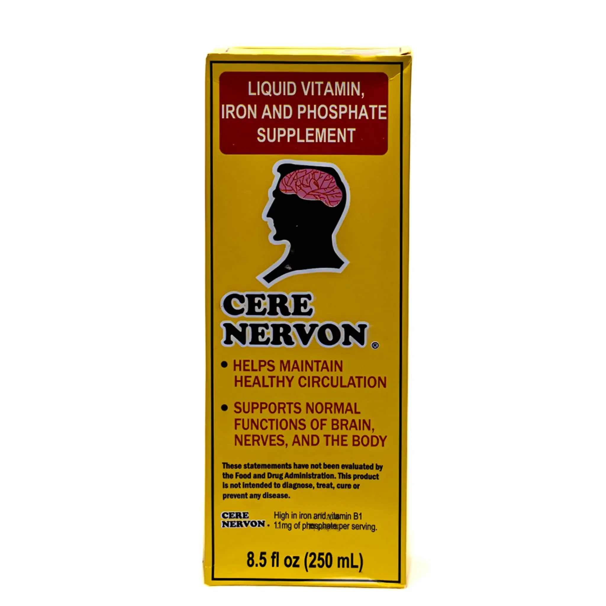 Nervon Iron-Rich Liquid Cere Supplement - 250 mL Daily Brain Health Support with Brain Booster, B Vitamin Complex, B12, Minerals, Water-Soluble & Multi-Ingredient Vitality Vitamins Supplements for Dietary Healthcare