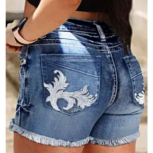 2025 Summer New High Waist Belly Covering Fashion Slim Jeans Retro Embroidery Washed Denim Shorts Women Backtoschool Womenswear
