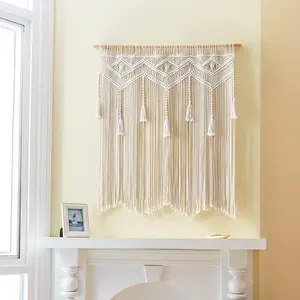 Macrame Valance Bohemian Short Door Curtain, Handcrafted Tassel Small Window Drapery for Kitchen & Bathroom, Home Wall Tapestry Decor