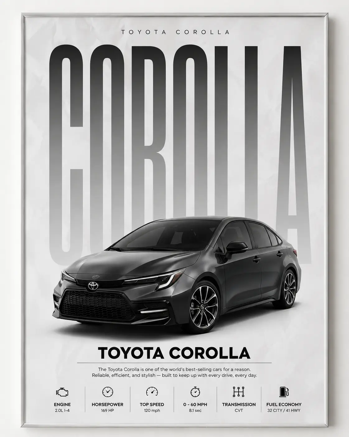 Toyota Corolla Poster No Frame | Sports Car Wall Art Print | Modern Automotive Poster | Gift for Car Enthusiast | Car Print | Car Poster