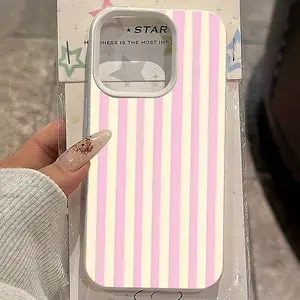 Simple Pink Vertical Striped Lichee Pattern Protective Phone Case Protector For iPhone 17 16 15 14 13 12 11 Pro Max XS XR X 16E 16 Plus 17 Air Cover