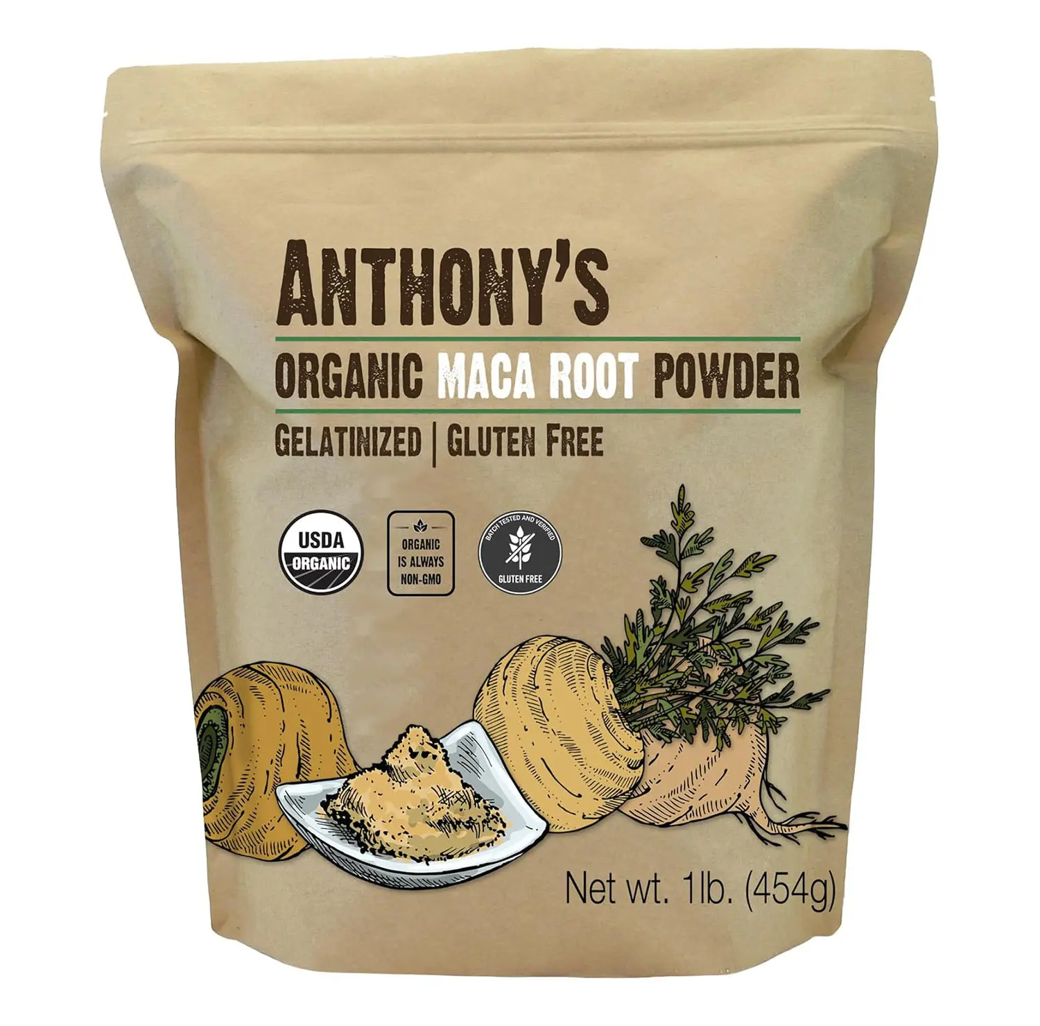 Anthony's Organic Maca Root Powder, 1 lb, Gelatinized for Enhanced Bioavailability, Gluten Free, Non GMO