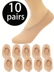 10 Pairs of Women's Invisible Socks with Ultra-Low Heel Pads Non-Slip Invisible Socks, Perfect for Loafers and Boat Shoes Women's Stockings, Black Nude Knee-High Socks