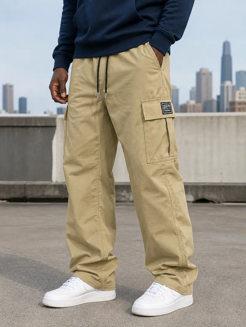 3-pack men’s cargo pants, solid-color casual loose work trousers, comfortable outdoor training pants, multi-color—ideal for casual daily wear, light outdoor activities, work, hiking and camping