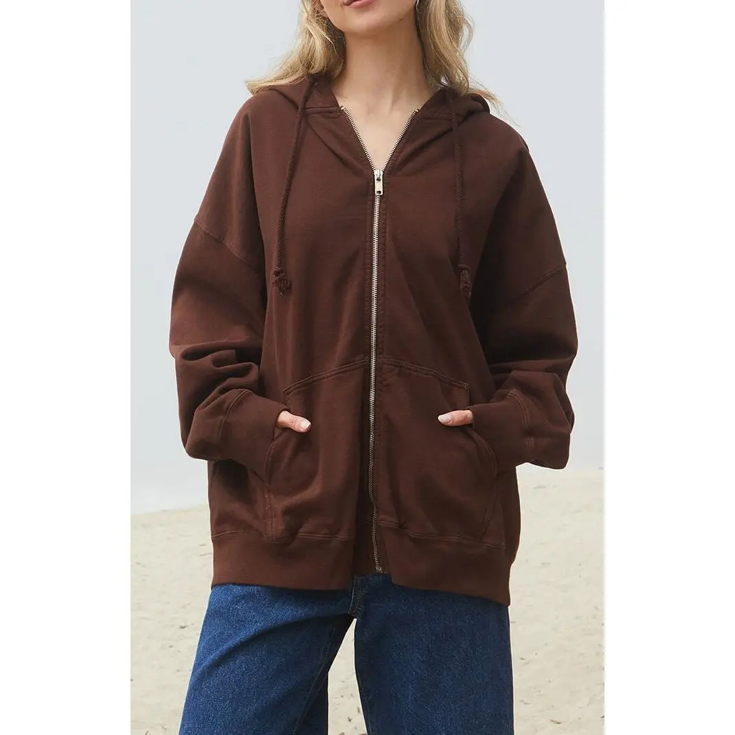 John Galt Women's Brown Christy Full Zip Oversized Hoodie John Galt Women's Brown Christy Full Zip Oversized Hoodie