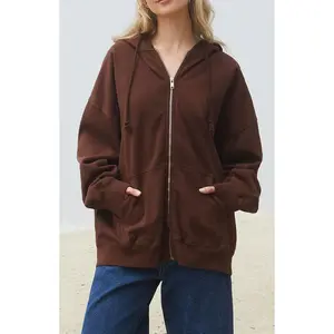 John Galt Women's Brown Christy Full Zip Oversized Hoodie