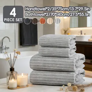 4pcs Couple's Household Premium Bath Towel Set 70*140cm + 35*75cm, Absorbent Soft Quick Drying for All Seasons, Suitable for Bathroom Gym Party Gifts Festivals Hotels, Decorative Hand Towels For Bathroom