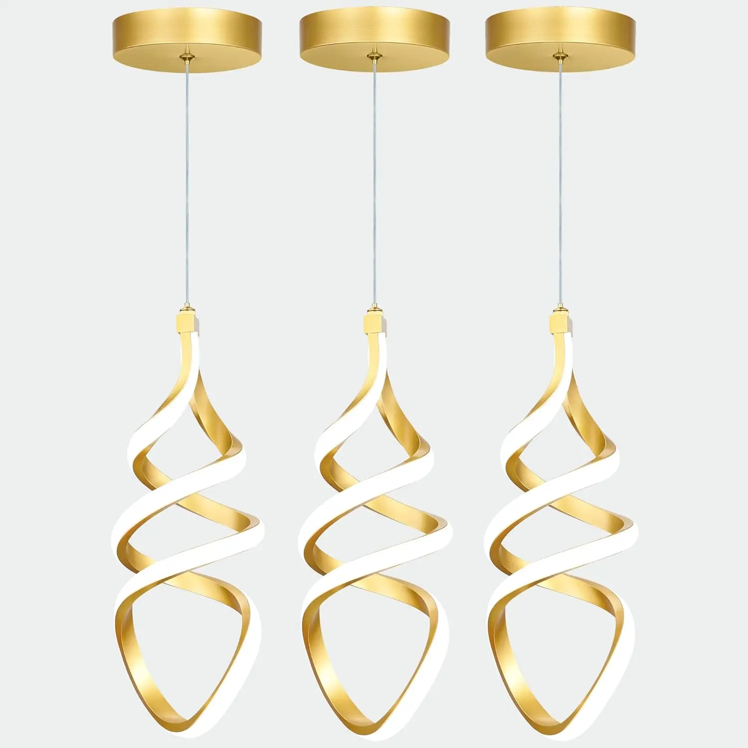 Pendant Lights,3 Pack Brushed  Pendant Lighting for Kitchen ,LED Pendant Lights 3 Color Temperature,Modern Pendant Light Fixtures, Brass Pendant Lighting,Dimmable Spiral Ceiling Light