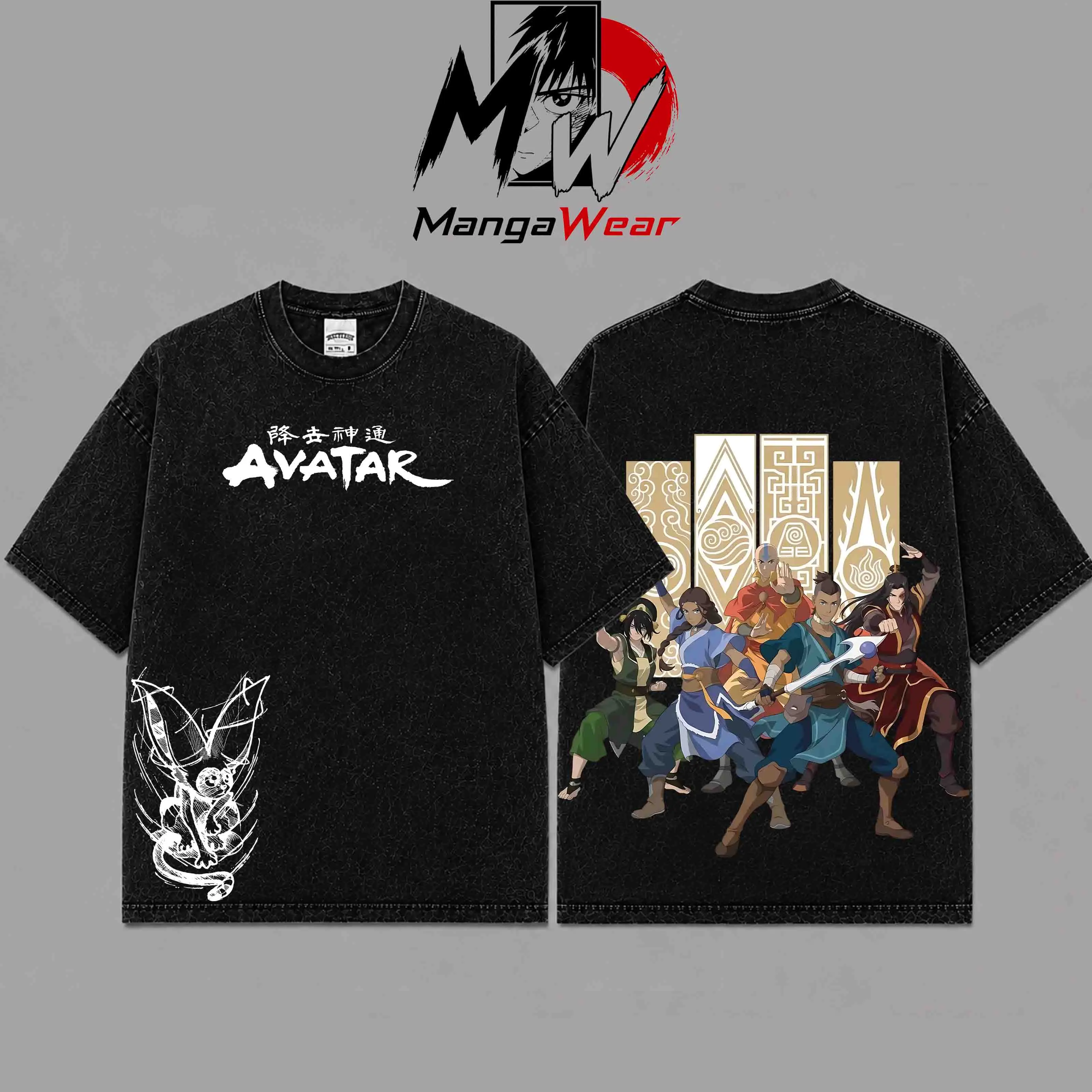 [ Mangar Wear ] Avatar Team Adult Avatar Aang Zuko Toph Katara The last Air Bender Hero Double Printed Oversize Tshirt Sweater Hoodie heavytweight Acid Washed Tee TV Show Graphic Top Cotton Gift T-Shirt For Comic Lover, Gift T-Shirt For Movie Lover toph