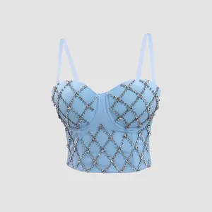 Tank Tops Women Bra Blusas Short Corset Woman Clothing Sling Rhinestone Wedding Party Blind Date Stage Party Shaper Ladies Crop Shirt Tube Tops Vest Casual Fitted Sleeveless Spaghetti Strap Womenswear