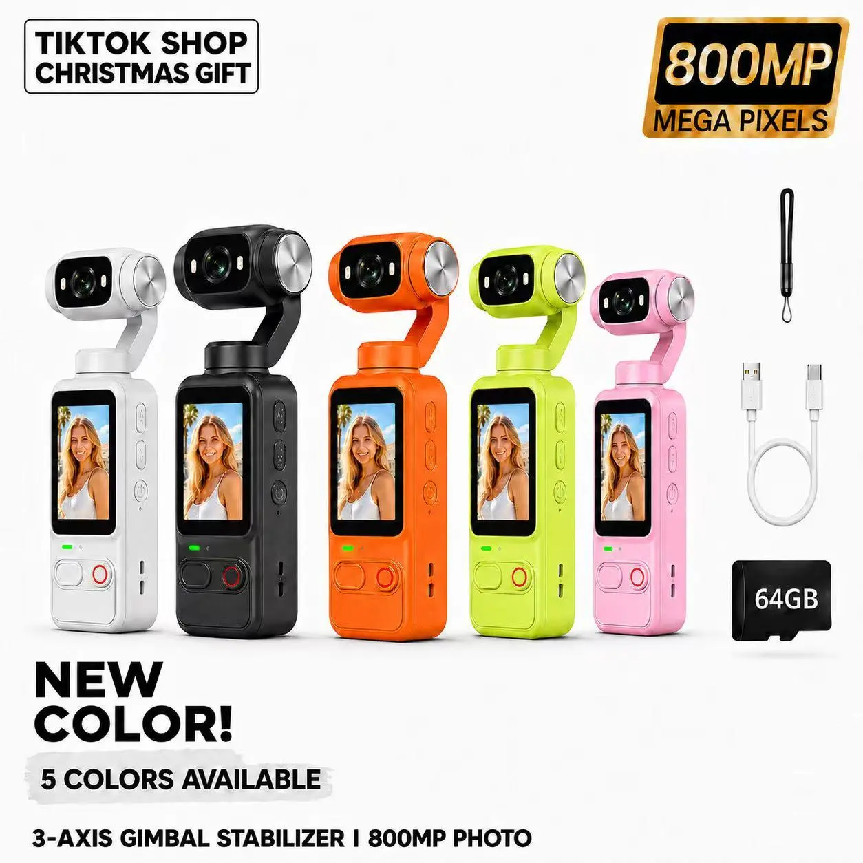 Portable HD Video Camcorder - 800W Pixels, 180° Rotatable Full-Body Camera, 32GB Memory Card, USB Charging, Ideal for Travel, Birthday Gifts