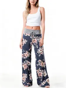Spring/Summer/Autumn/Winter Women's Flower Printed Pants Loose Pants Home Pants Elastic Pants Comfortable Sleepers Loungewear