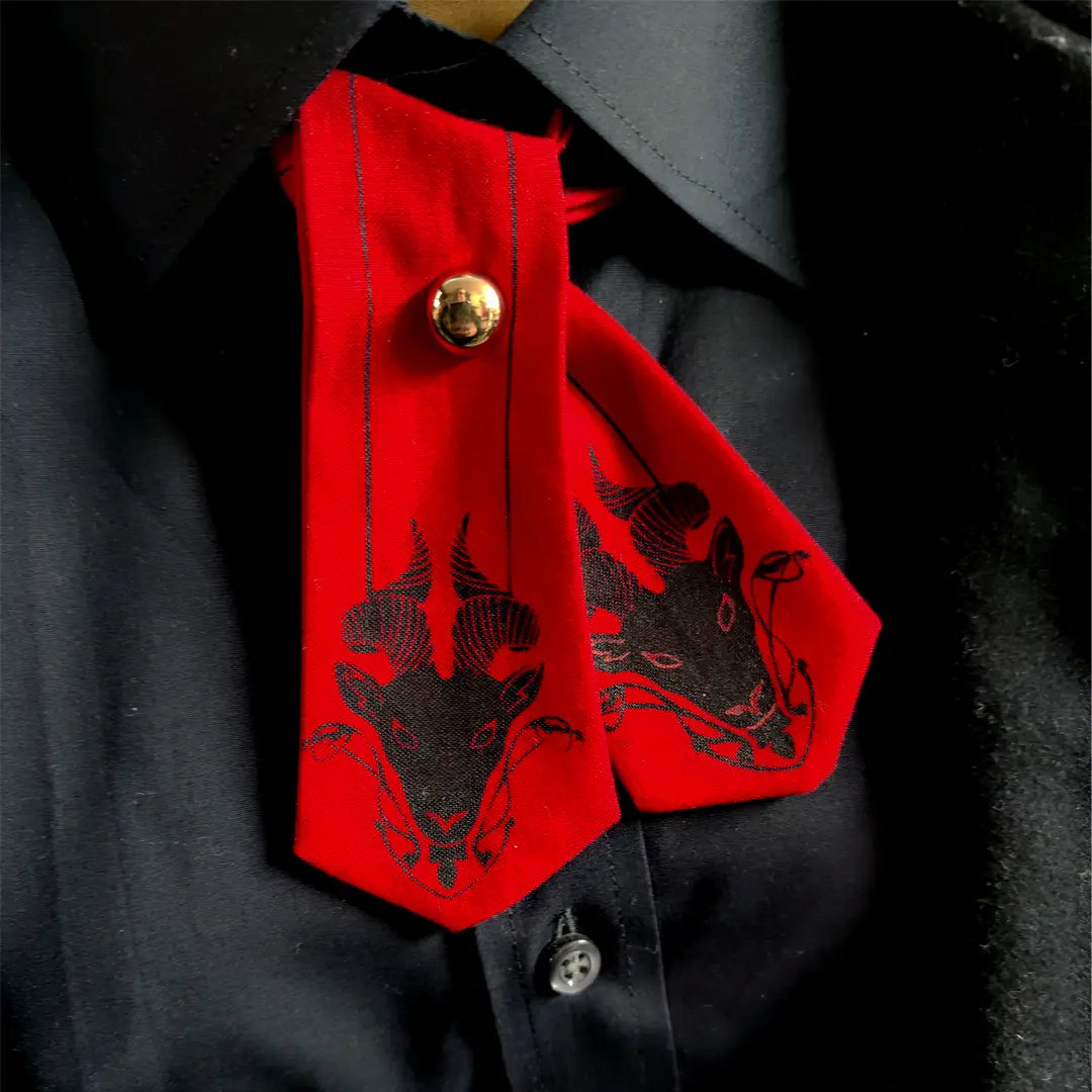 Black Philip Crossover Tie- Cotton Dark Academia Halloween Goth Fashion Goat