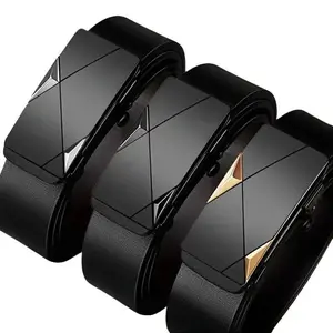 Men's Cowskin Leather Belt Fashion Automatic Buckle Black Plus Size 110-160cm Luxury Designer Jeans Belt for Casual & Formal Wear