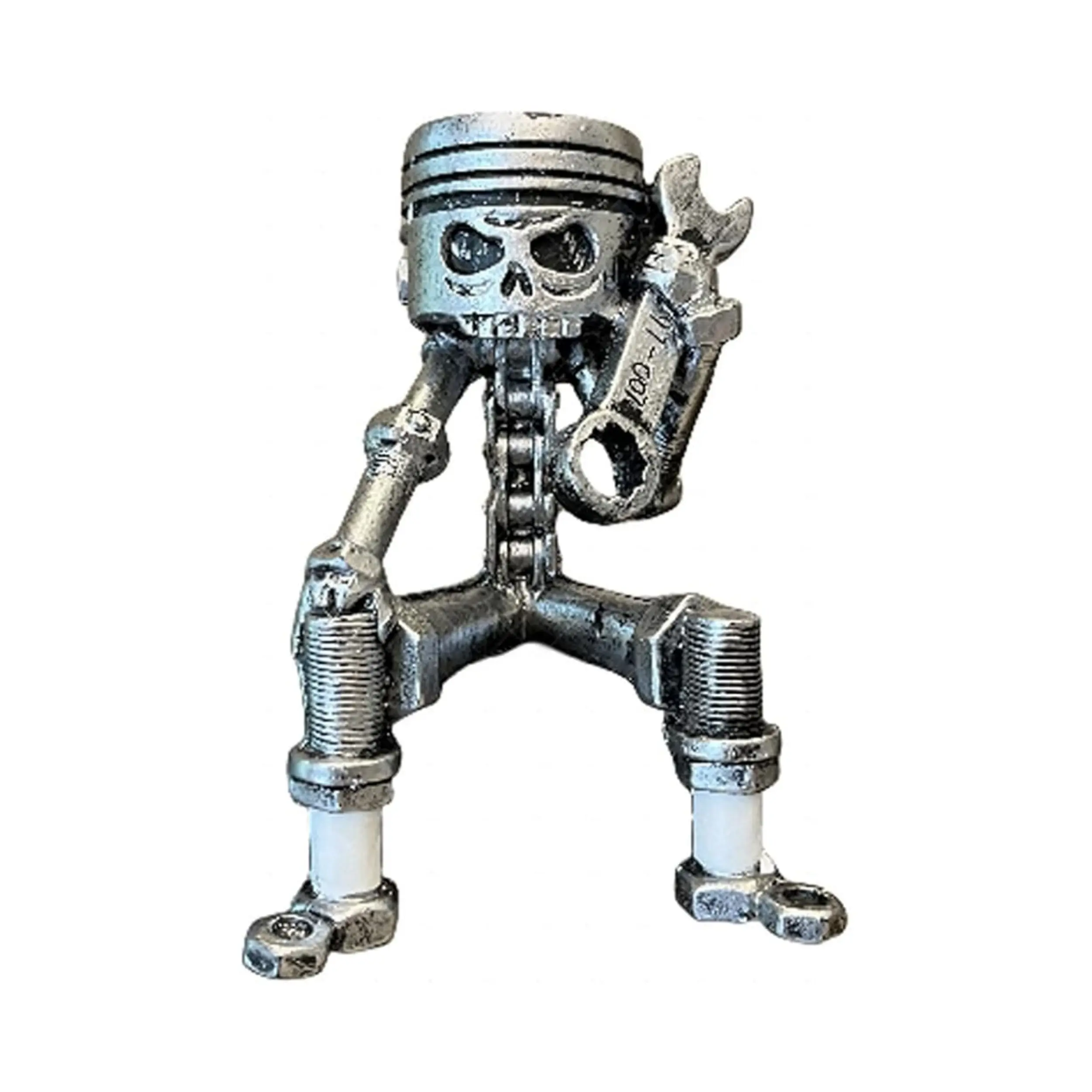 Carved Piston Head Skull Punk Gothic Skeleton Figure Skull Model Resin Miniatures Artificial Resin Statue - 14cm Gear Base Decorative Ornament for Car Enthusiasts, Home/Office Decor, Skeleton Figure Statues, Skull Model Statues