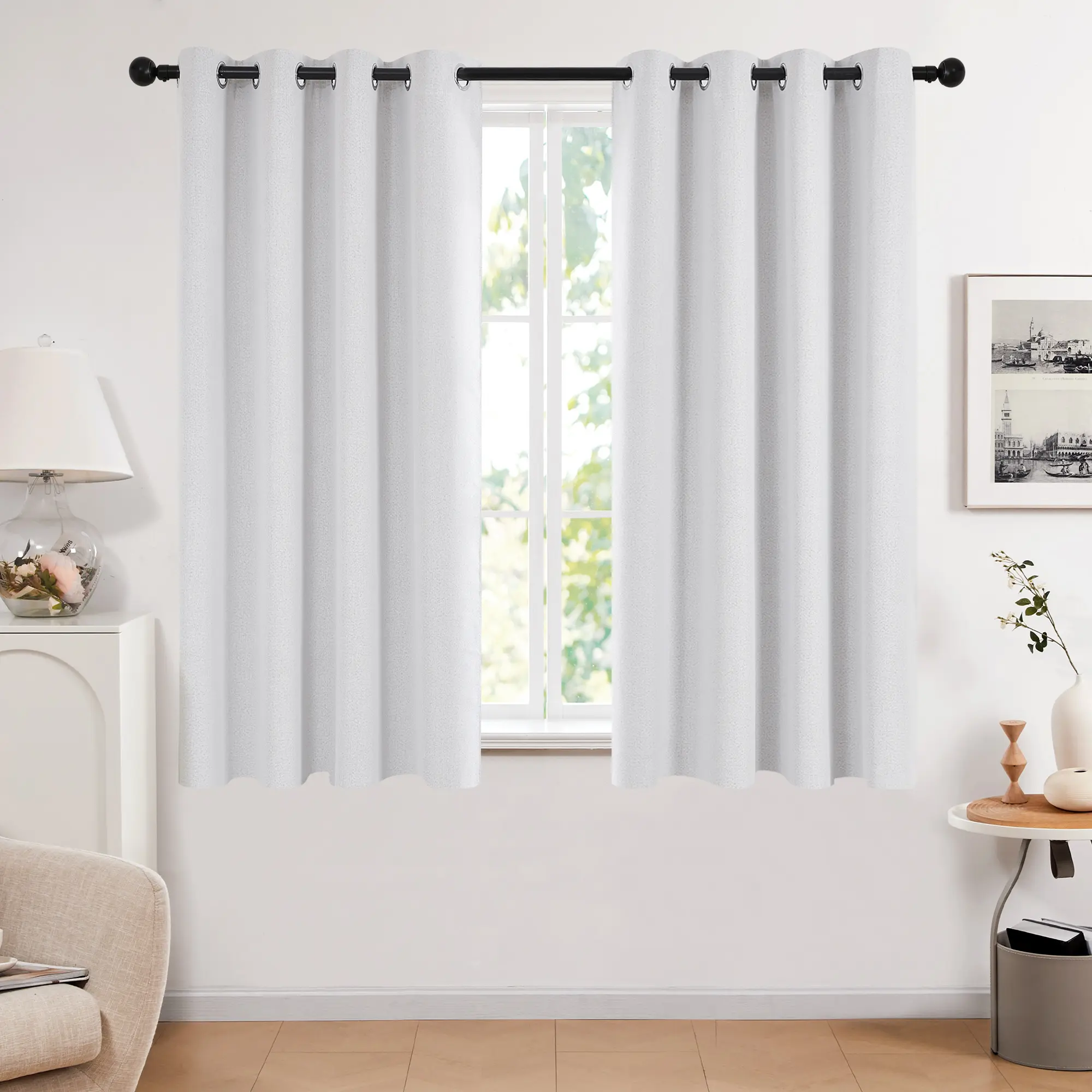 Deconovo Double-Layer Textured Linen 100% Blackout Curtains, White Grommet Thermal Insulated Window Drapes for Bedroom and Living Room