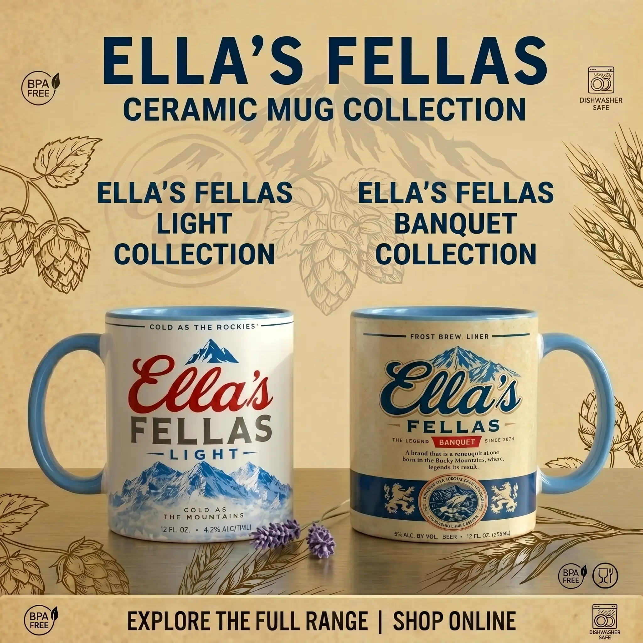 Ella's Fellas Beer Style Ceramic Mug, Funny Vintage Coffee Mug 11oz 15oz, Retro Lager Inspired Cup, Beer Lover Gift, Office Coffee Mug
