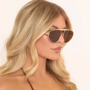 Aviator Sunglasses in Gold and Brown with Sleek Metallic Finish and Stylish Side Logo Bar Detail for Comfortable Everyday Wear