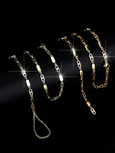 Women's 18k Gold-Plated Copper Zircon Geometric Tassel Necklace & Bracelet Set, Elegant Design for Women, Perfect Gift for Her