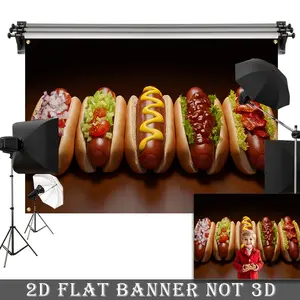 2D Flat Banner, 1pc Featuring a chili hot dog and condiment pattern banner, Outdoor Banners, made of polyester, this decoration is perfect for barbecues, birthdays, weddings, and picnics – a great choice for indoor/outdoor food-themed parties