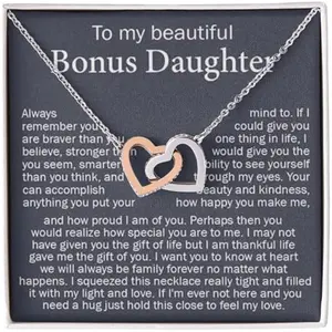 To My Bonus Daughter Necklace, Bonus Daughter Necklace From Stepdad Stepmom, Christmas Birthday Gifts For Bonus Daughter, Stepdaughter Pendant Necklaces Gift With Message Card And Box #15