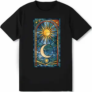 Stained-Glass-Style Aesthetic Moon Celestial Stars T Shirt Full Size