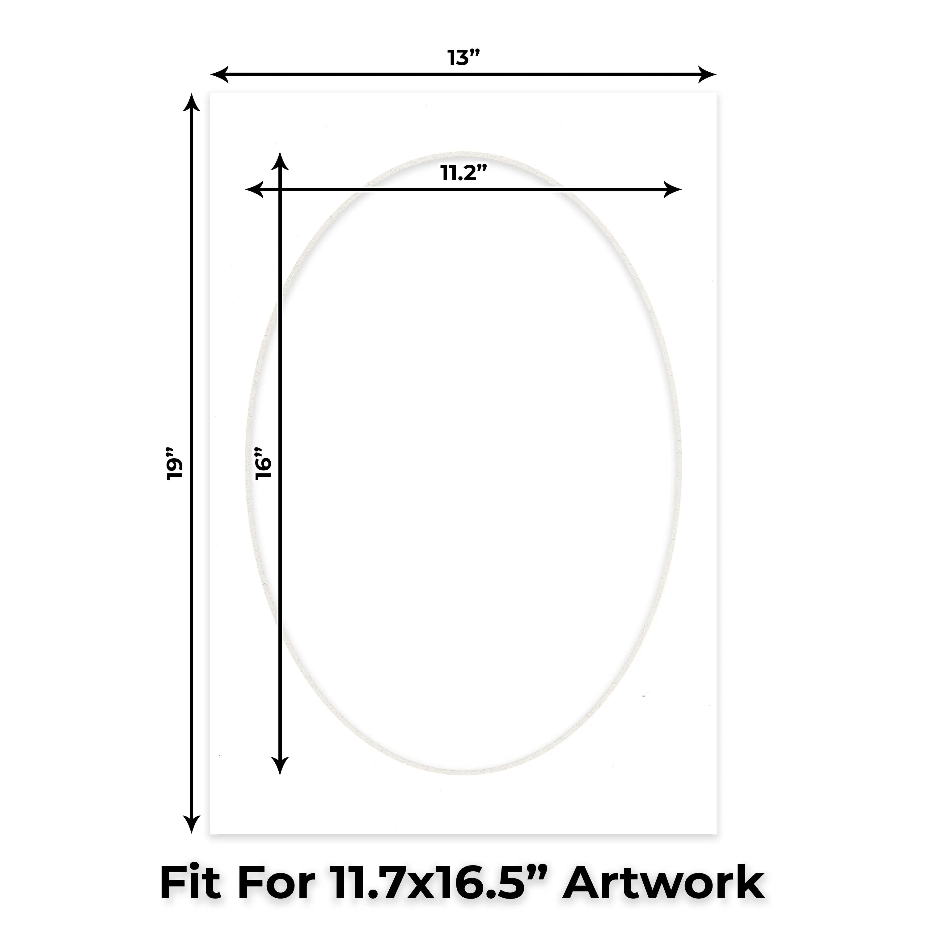 White Mat Board for 13x19 Frames - Oval Opening for 11.7x16.5 Photos