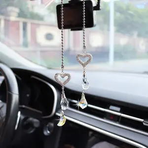 Shiny Car Rearview Mirror Pendant, Crystal Rhinestone Lucky Heart Charm, Diamond Car Decoration Accessory, Car Interior Decor, Car Decor Gift, Car Accessories, Car Trinkets, Universal Fit