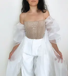 Elegant Sheer Organza Bridal Sleeves - Handmade USA - Detachable Wedding Statement Sleeves for Bridal Gowns & Evening Wear - Soft White 56" Length