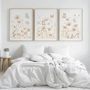 3 Pieces Optional Wooden Frame Modern Floral Plant Watercolor Wall Poster Canvas Painting Wall Art Print Picture For Bedroom Living Room Interior Home Decor Many Home Decor Wall Picture Art Wall Decoration