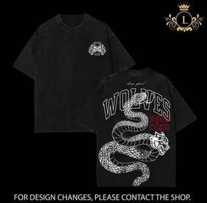 DarcSport Wolves Club T-Shirt – Vintage Washed Oversized Tee with Snake & Twin Wolf Graphic, Gym Streetwear for the Lone Wolf Mentality, No Sheep Allowed, Savage Look for Alpha Lifters & Hardcore Athletes