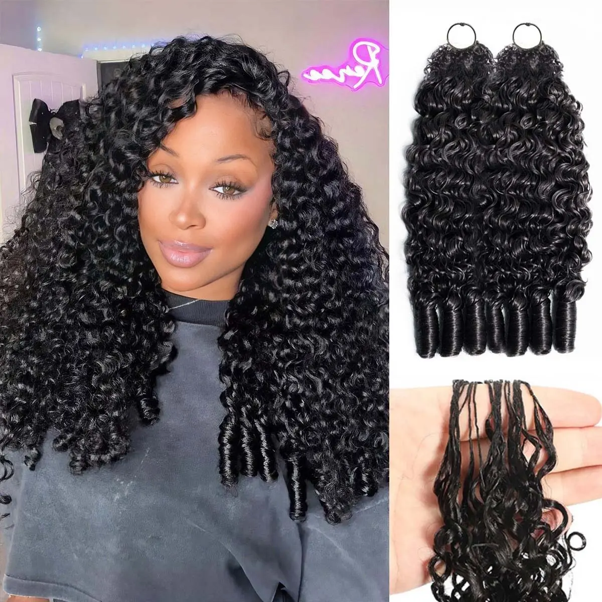 OQ HAIR Burmese Curly Crochet Hair Natural Black Machine Made Feather Crochet Human Hair Extension Miracle Knots Boho Braids #Sohochic